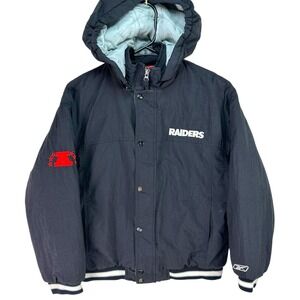 Reebok Raiders Black Puffer Jacket Kids L 14 16 NFL Football Team Hooded